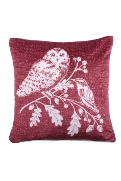 Image of Dreams & Drapes Woodland Owls Red Sherpa Cushion