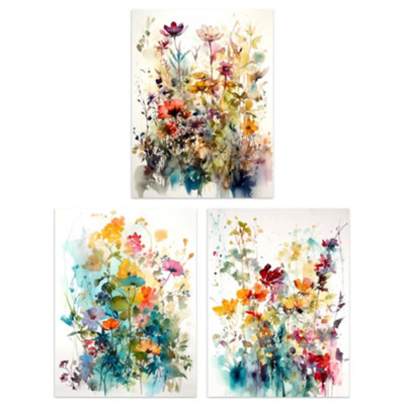 Image of Artery8 Wall Art Print Set Of 3 Wildflowers Colourful Watercolour Floral Artworks Spring Flower Field