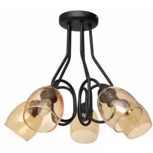 Image of Helam Marietta Multi Arm Semi Flush Ceiling Light Black, Amber 50cm