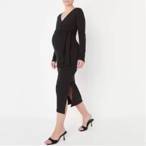 Image of Missguided Wrap Belted Ls Midi Dress - Black