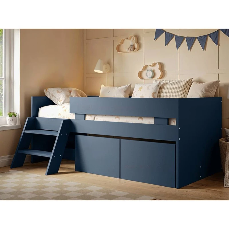 Image of Flair Logan Single Storage Low Sleeper Bed in Blue Blue Unisex Single