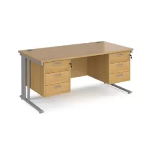 Image of Office Desk Rectangular Desk 1600mm With Double Pedestal Oak Top With Silver Frame 800mm Depth Maestro 25 MCM16P33SO