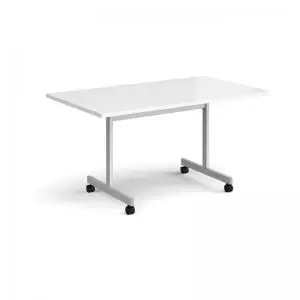 Image of Rectangular fliptop meeting table with silver frame 1400mm x 800mm -