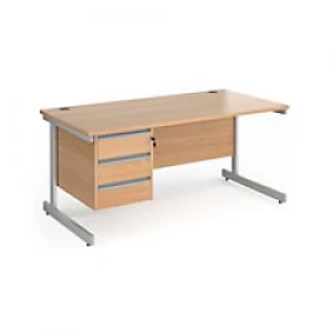 Image of Dams International Straight Desk with Beech Coloured MFC Top and Silver Frame Cantilever Legs and 3 Lockable Drawer Pedestal Contract 25 1600 x 800 x
