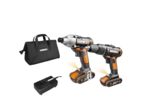 Image of Worx WX938 20V 2x1.5Ah Cordless Twinpack Combi Drill Impact Driver Kit