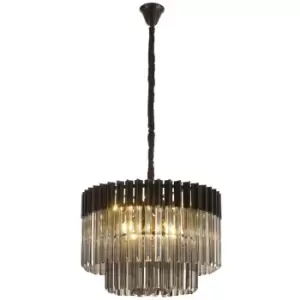 Image of Luminosa Lighting - Luminosa Poland Ceiling Pendant Round 8 Light E14, Matt Black, Smoke Sculpted Glass Item Weight: 17.3kg