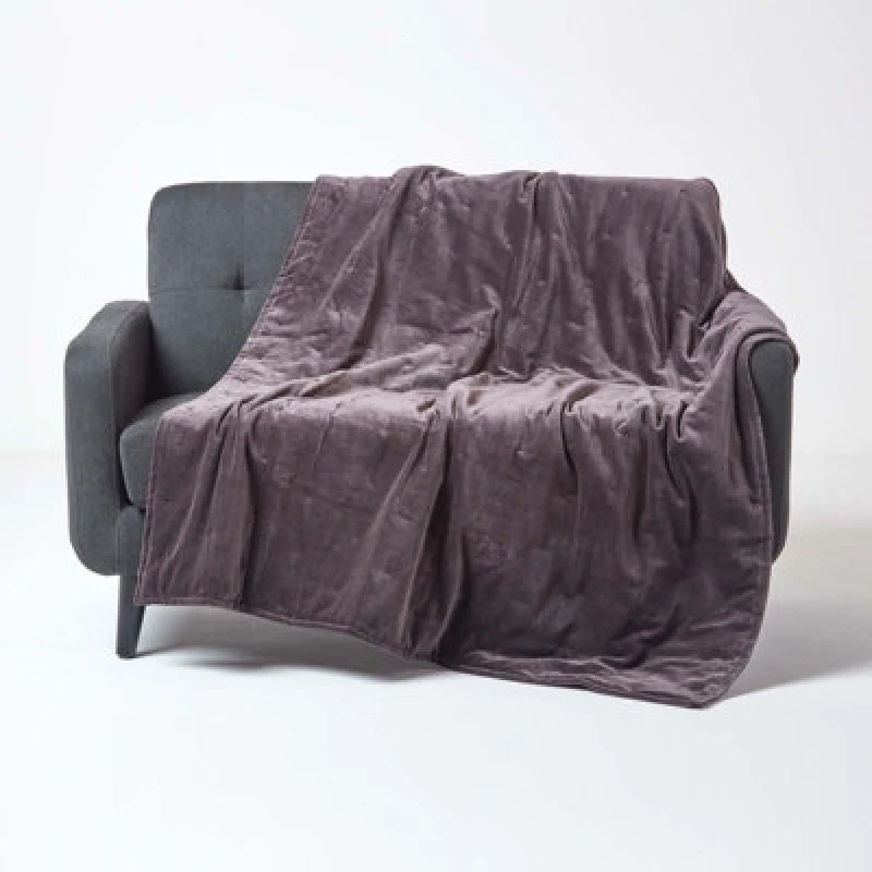 Image of Homescapes Dark Grey Velvet Quilted Throw, 125 X 150 Cm