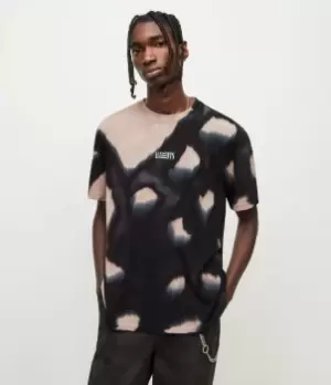 Image of AllSaints Mens Nova Crew T-Shirt, Wshd Blk/dusty Pnk, Size: XL