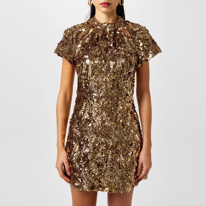 Image of French Connection FC Sequin Drs Ld44 Mini Dresses 8 (XS) Gold 65617210310