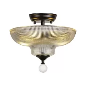Image of Luminosa Talisa 2 Light Semi Flush Ceiling Lamp E27 With Round 30cm Glass Shade Matt Black, Clear