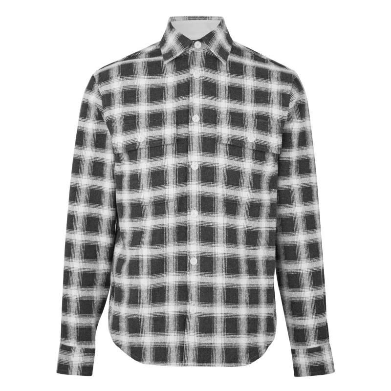 Image of Boss Mens C Owen Flannel Check Long Sleeve Overshirt Open Grey 072 male Small