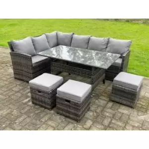 Image of Fimous 6 Seater Outdoor Dark Grey Rattan Lounge Complete Sofa Set with Corner Sofa and 3 Stools