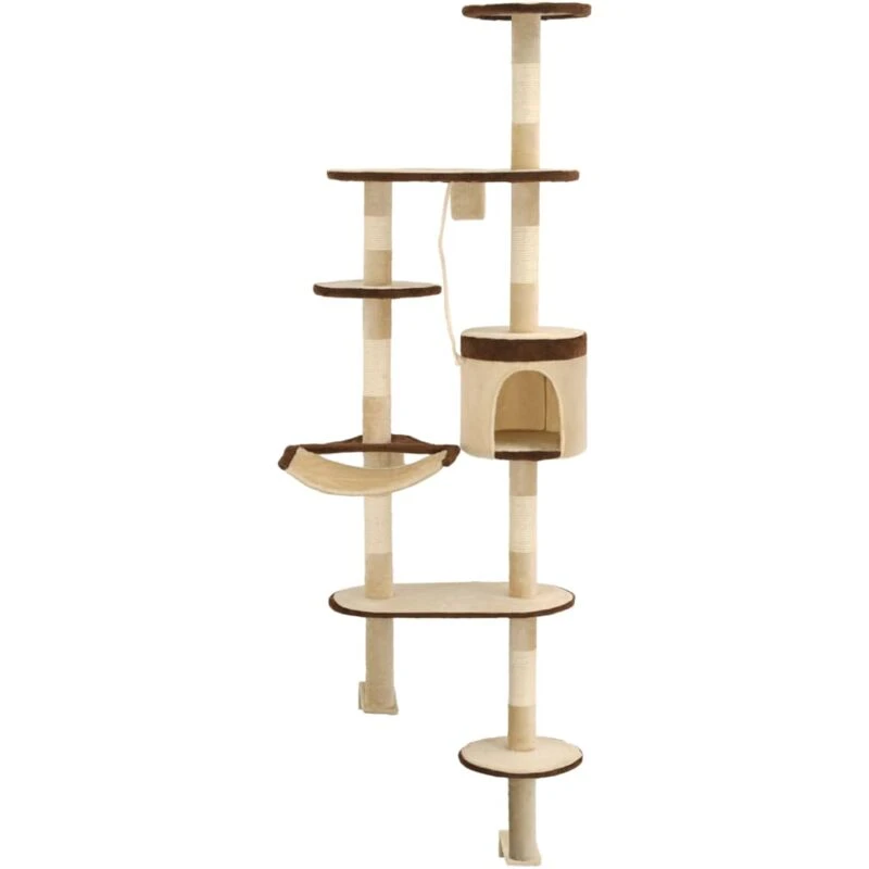 Image of vidaXL Cat Tree with Sisal Scratching Posts Wall Mounted 194cm Beige and Brown