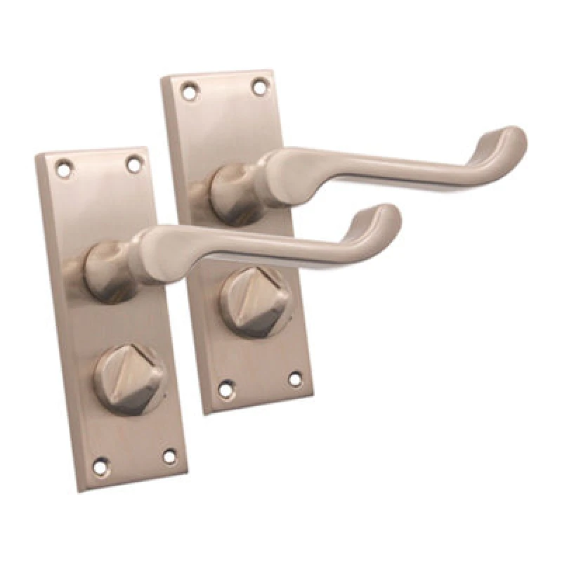 Image of Spira Brass Victorian Scroll Privacy Lever Handle 115mm Satin Nickel