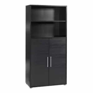 Image of Prima Bookcase 4 Shelves With 2 Doors In Black Woodgrain