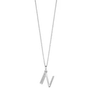 Image of Sterling Silver Art Deco Initial 'N' Pendant with Cubic Zirconia Stone Detail