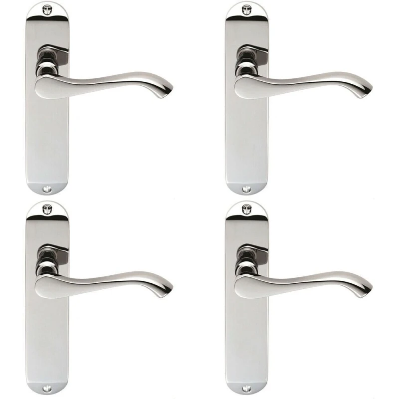 Image of Loops 4x PAIR Scroll Lever Door Handle on Latch Backplate 180 x 40mm Polished Chrome Multi