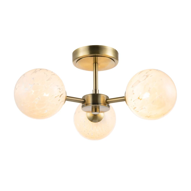 Image of Happy Homewares Designer Ceiling Light Fitting with Round White Confetti Snowflake Glass Shades in Metallic Gold Metallic Gold Unisex