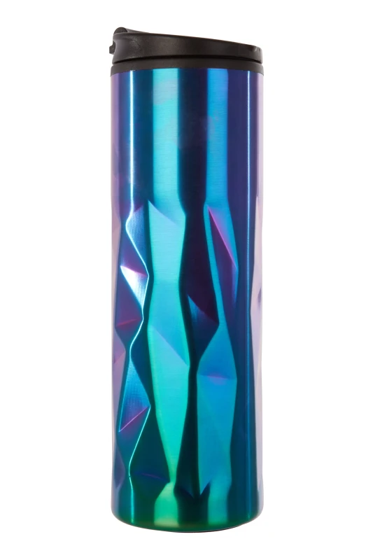 Image of Premier Housewares Oil Slick Finish 450ml Insulated Stainless Steel Travel Mug, Travel Mug with Lid, Thermos Style Travel Mug Green