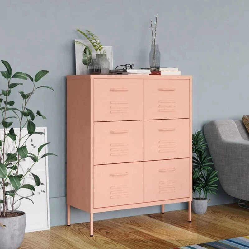 Image of VIDAXL Drawer Cabinet Pink 80x35x101.5cm Steel Vidaxl 8720286564608