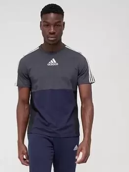 Image of adidas Colourblock T-Shirt - Grey/Navy Size XL Men