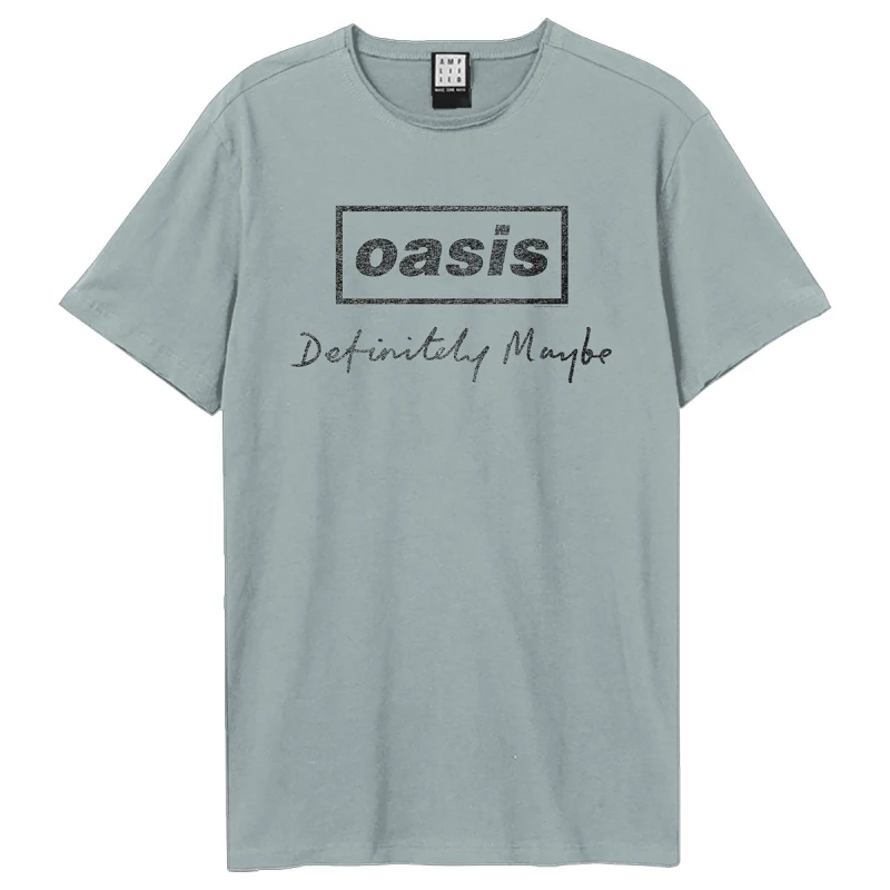 Image of Amplified Amplified Men Definitely Maybe Distressed Oasis T-Shirt in Pale Blue Size: X-Small Pale Blue XS Male 5063703714785
