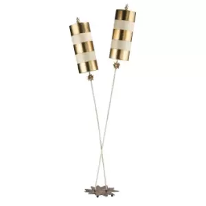 Image of 2 Bulb Twin Floor Lamp Star Shaped Base Gold Taupe Striped Shades LED E27 60W