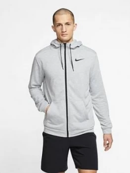 Image of Nike Training Dry Full Zip Fleece Hoodie, Dark Grey, Size S, Men