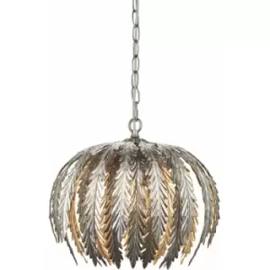 Image of Small Ornate Silver Ceiling Pendant Light Fitting Decorative Layered Leaf Design