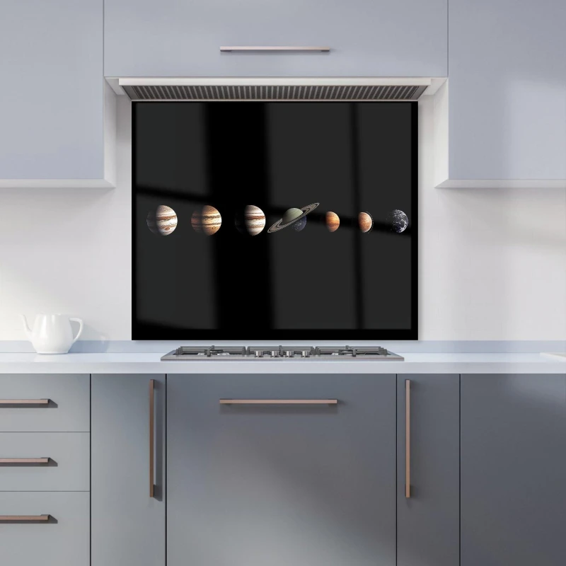 Image of Warren Reed - Designer The Solar System in Order Kitchen Splashback in Black Size: 900mm x 750mm Black Unisex 900mm x 750mm