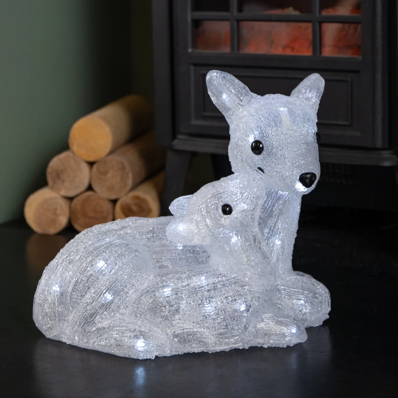 Image of 27cm Battery Powered Light up Ice Frosted Christmas Doe & Fawn with LEDs