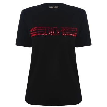 Image of Biba Sequin Rainbow T Shirt - Black