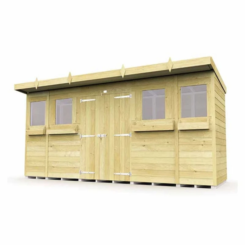 Image of Buttercup Farm 14 x 4 Feet Pent Summer Shed - Wood - L118 x W417 x H201cm in Brown Brown Unisex