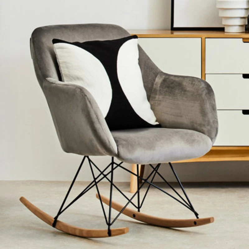 Image of Orsina Small Grey Velvet Rocking Chair, Versatile Velvet Desk Chair, Backrest Velvet Armchair, Accent Armchair