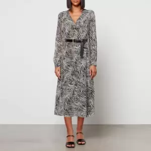 Image of Michael Kors Womens Zebra Midi Button Down Dress - Bone - S