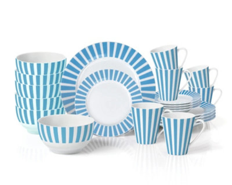 Image of Lush Blue Stripe 24 Piece Dining Set