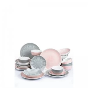 Image of 24 Piece Grey and Pink Spinwash Dinner Set