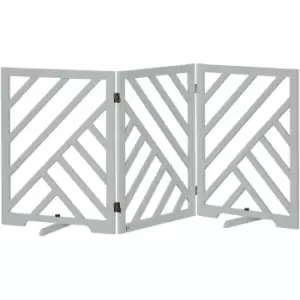 Image of PawHut Wooden Pet Gate Foldable Freestanding Pet Gate w/ Three Panels - Grey - Grey