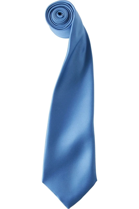 Image of Premier Premier Men Plain Satin Tie (Narrow Blade) in Mid Blue Mid Blue One Size Male 5055805451989