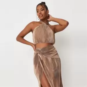 Image of Missguided Satin Plisse Top - Neutral