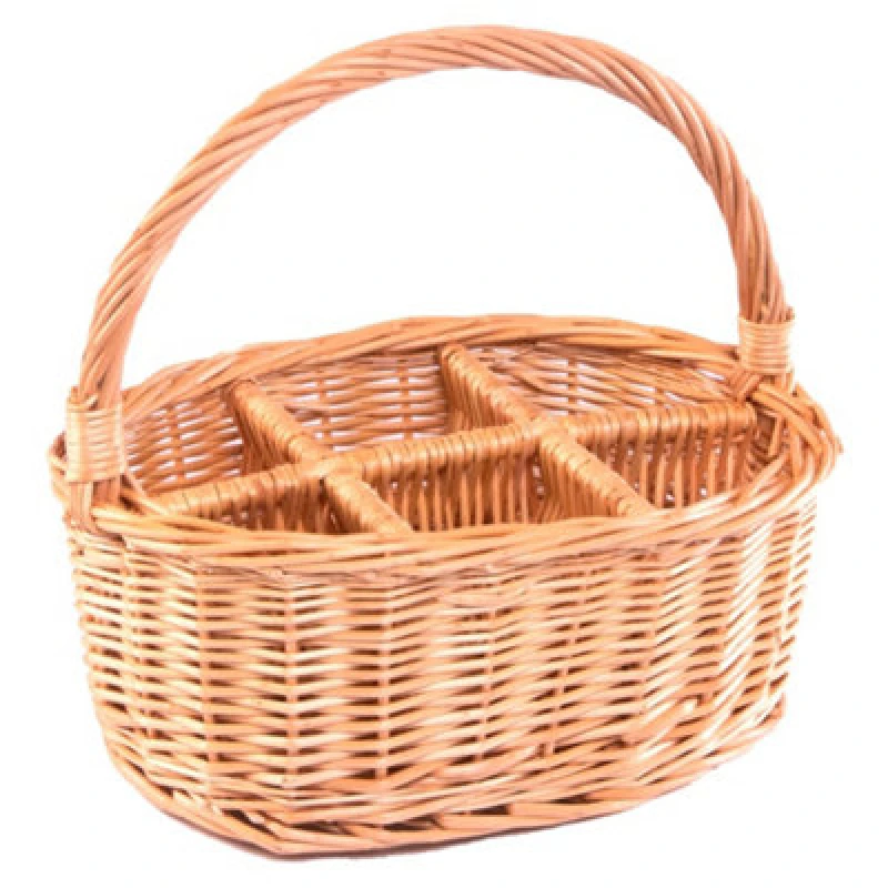 Image of Red Hamper Wb005/home Wicker Oval Glass Or Cutlery Drinks Basket 6 Partition