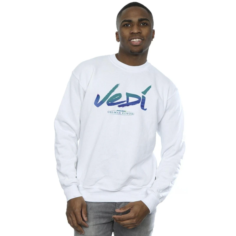 Image of Star Wars Star Wars Men Obi-Wan Kenobi Jedi Painted Font Sweatshirt in White Size: Small White S Male 5059934437425