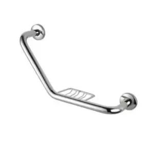 Image of Stainless Steel Angled Grab Rail with Soap Basket 420mm