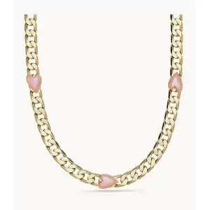 Image of Fossil Womens Drew Galentines Gold-Tone Brass Heart Chain Necklace - Gold