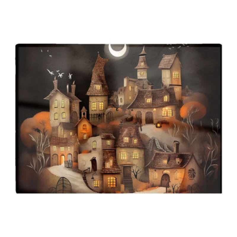 Image of Warren Reed Designer Spooky Halloween Village Glass Chopping Board