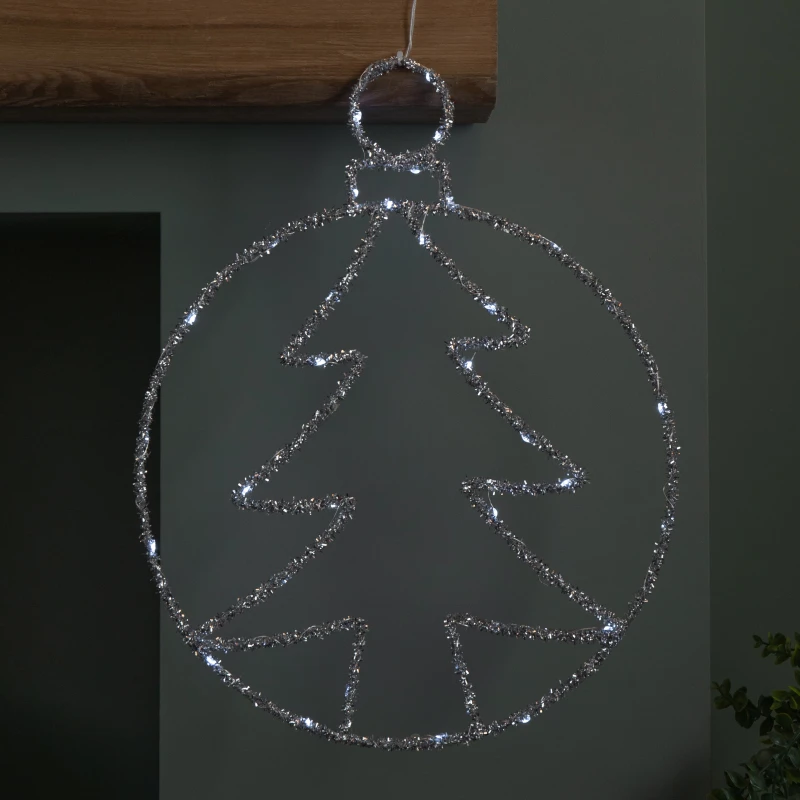 Image of 49cm Battery Powered Light up Silver Christmas Tree Ball with Twinkling LEDs