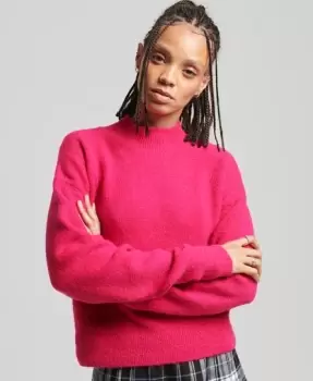 Image of Superdry Womens Vintage Essential Mock Neck Jumper Pink / Hot Pink - Size: 16