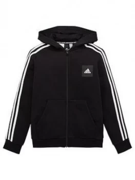 Image of Adidas Boys 3 Stripe Full Zip Hoodie - Black