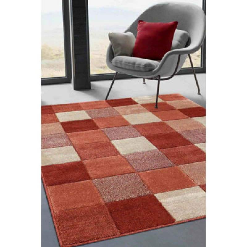 Image of Melrose Red Blocks Geometric Design Medium Indoor Area Rug 120/170Cm