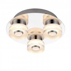 Image of 3 Light Bathroom Flush Ceiling Light Chrome, Frosted Acrylic IP44